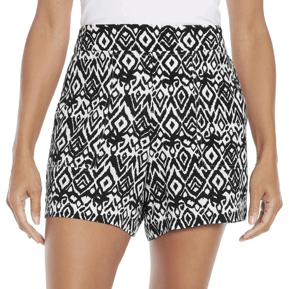 Wildfox Relaxed Fit Pull-On Shorts Women Geometric Pattern, Black/White, XL, New